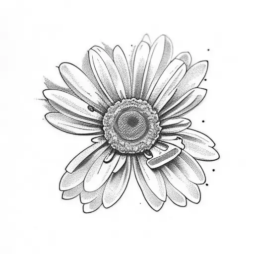 A Detailed Line Art Tattoo Of A Daisy And Lavender Bouquet