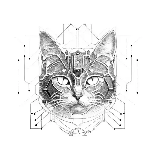 A Futuristic Mechanical Cat With Circuit Patterns And Glowing Eyes