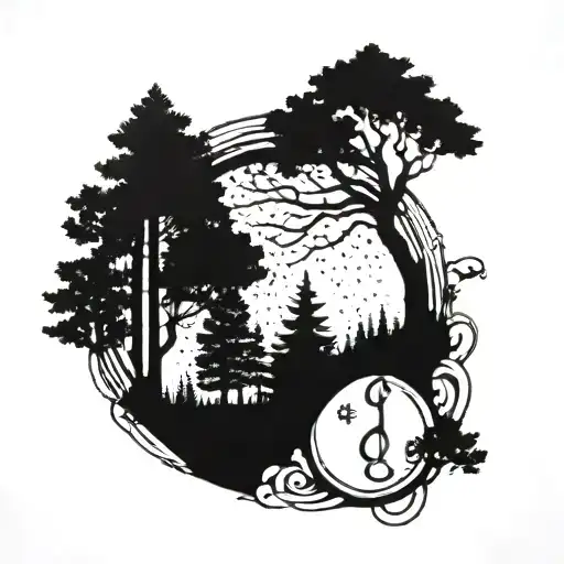 A Serene Forest Scene With A Hidden Weightlifting Motif Intertwined With Musical Notes