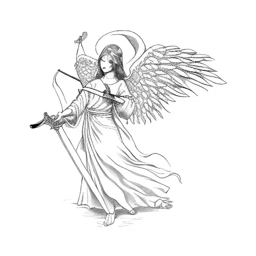 Angel Holding A Sword Against A Demon