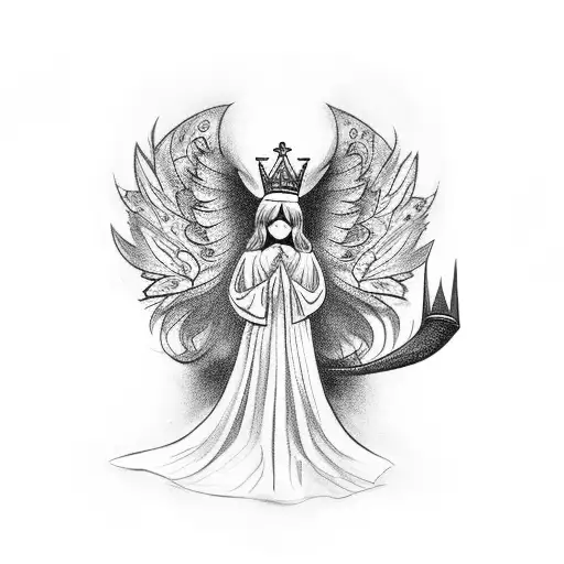Angel Tattoo Holding A Camera And A King Crown