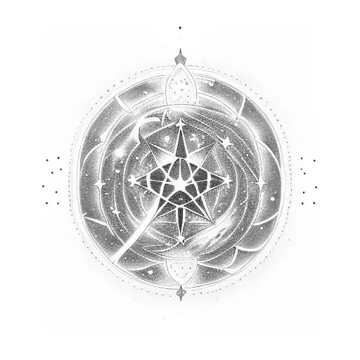 A Cosmic-themed Tattoo Combining Elements Of The Universe And Galaxies With Religious Symbols