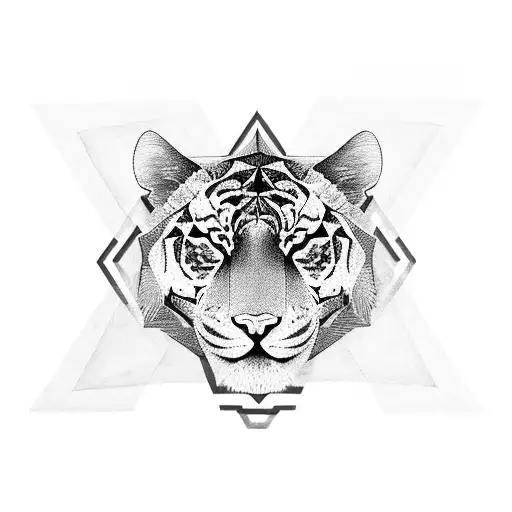 Geometric Tiger Inside A Single Triangle Outline
