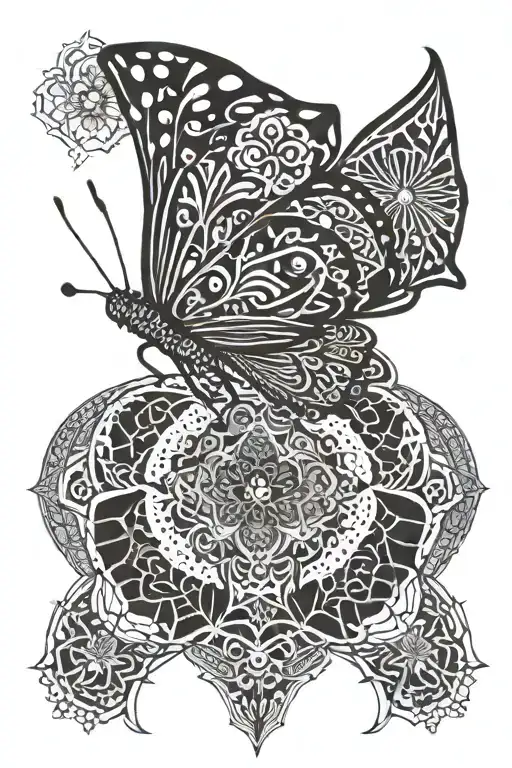 Butterfly With Mandala And Geometric Background Black