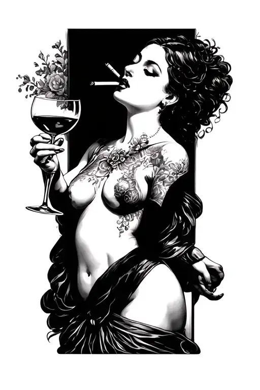 Venus Dancing With Glass Of Wine In Her Hand Ans Cigarette In Her Mouth