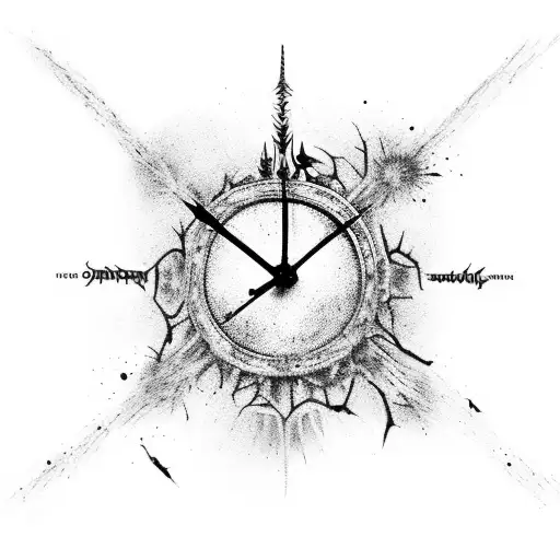 A Gothic Clock Tower With Horror Motifs Like Blood Splatters And Spider Webs