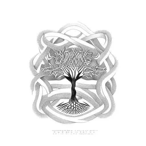 A Thought-provoking Composition Showcasing The Tree Of Life Intertwined With Biblical Symbols