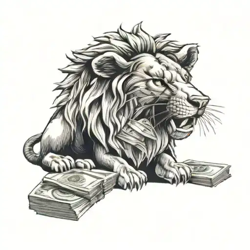 A Lion Holding A Stack Of Money In Its Mouth
