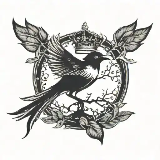 A Tree With A Crown And Foliage And A Flying Bird