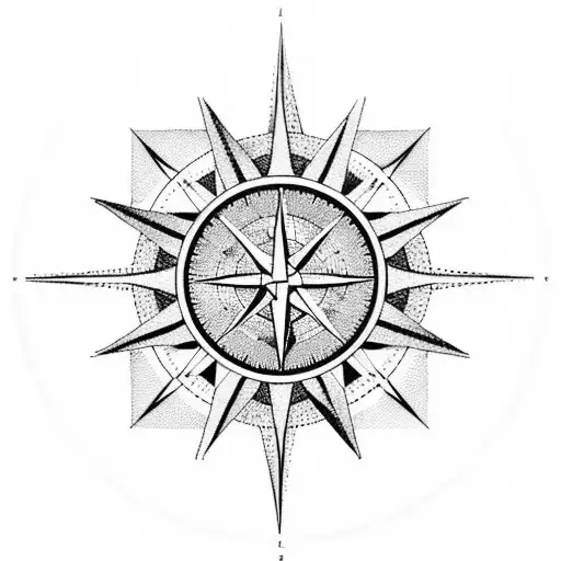 A Silhouette Of A Mountain Range With A Compass Rose Integrated Into The Design