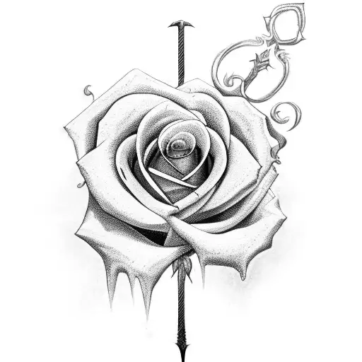 Sword Wrapped In A Rose With A Crown Hanging Off A Hilt