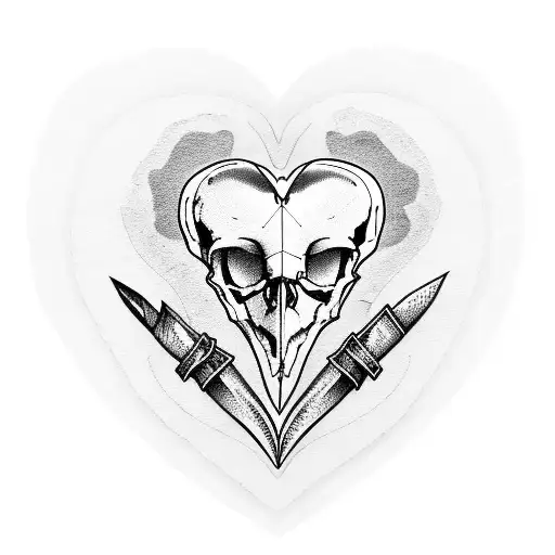 Raven Skull Embedded In Heart Shaped Cracked Heart