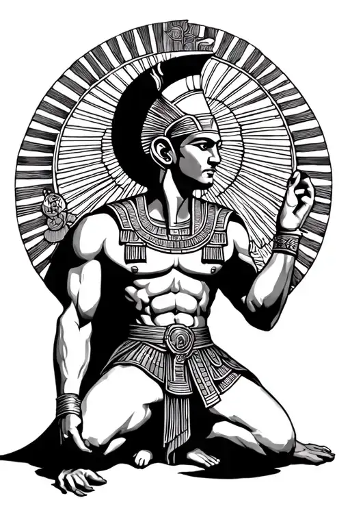 Egyptian God Fused With Spartan Warrior Kneeling Holding The World