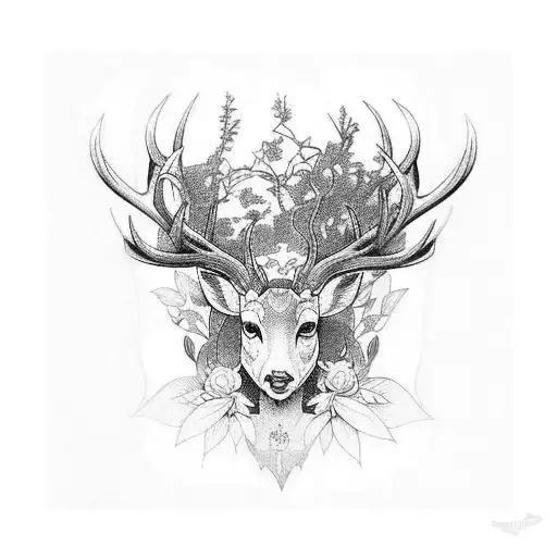 Lady With Deer Horns Alfons Mucha Style
