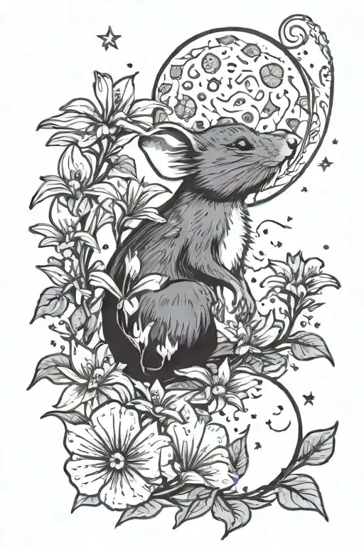 Dumbo Rat Looking At Moon With Chicory Flowers