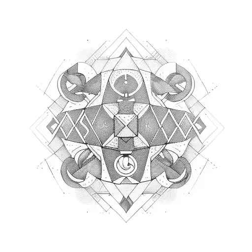 An Abstract Geometric Design Incorporating Gym Equipment And Nordic Symbols