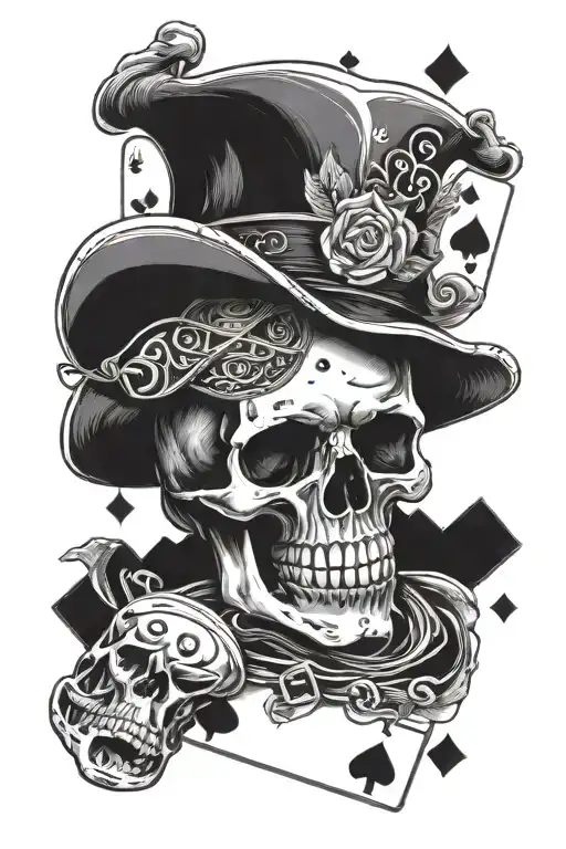 A Skull Wearing A Cowboys Hat Surrrounded By Playing Cards