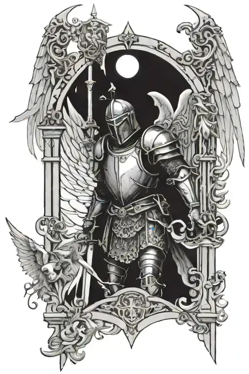 Knight And Heavenly Gate And Angel In The Background