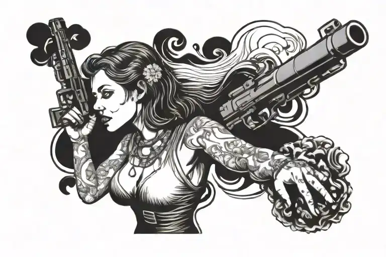 Girl With Cigar And Gun