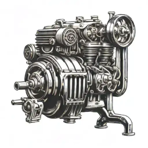 A Unique Tattoo Combining A Weightlifter Lifting A Vintage Car Engine