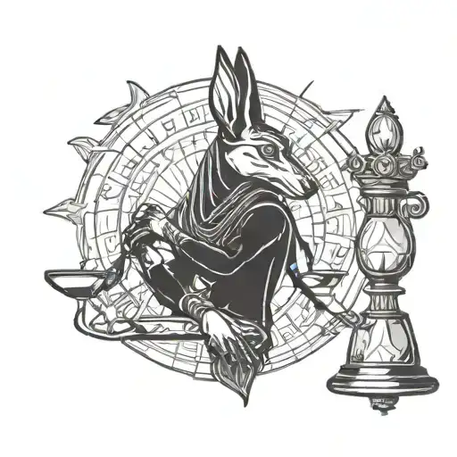 Anubis Holding The Hourglass With A Sparrow Perched On His Shoulder