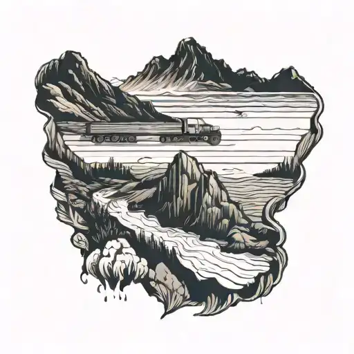 A Trucker Navigating Through A Rugged Mountain Terrain With A Majestic Ocean View In The Background