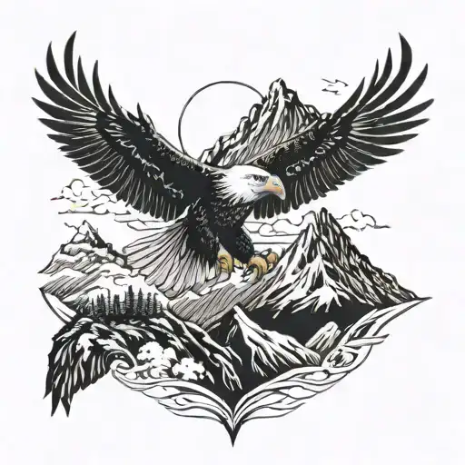 Big Mountain With An Eagle Flying