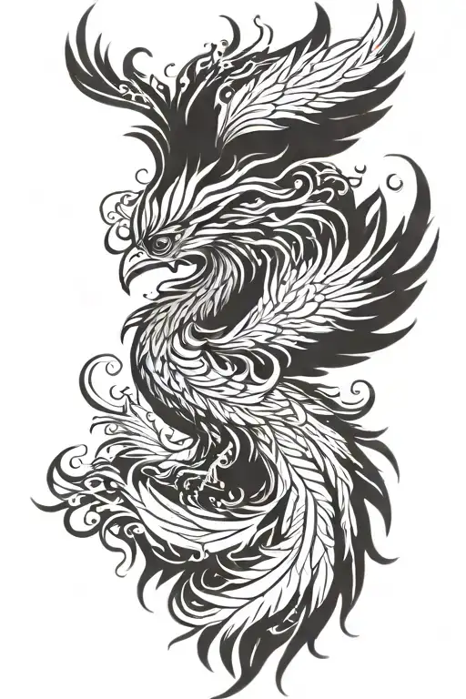 Black Phoenix With Flaming Feathers