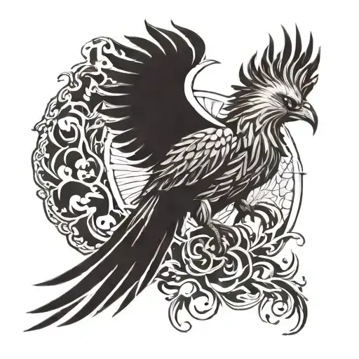 A Tattoo With A Phoenix For The Arm And A Berserk Logo Integrated