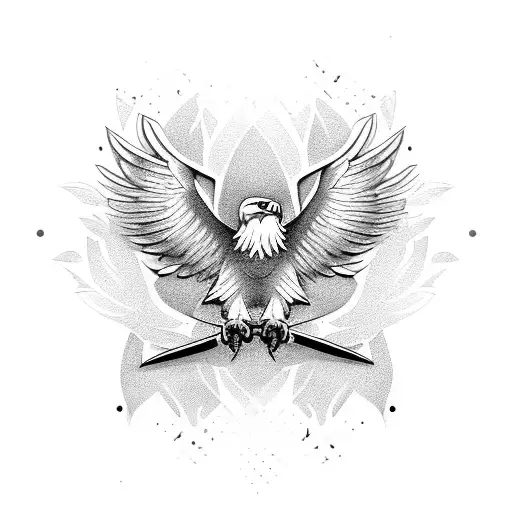 Eagle Spread Wings With Swords