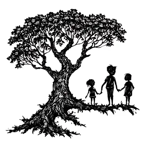 Children's Drawing On A Tree
