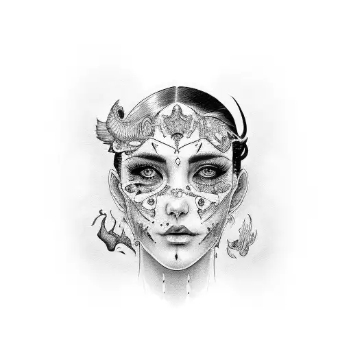 A White Woman With A Normal Face Black Hair But A Scar In Her Face And Deep Eyes