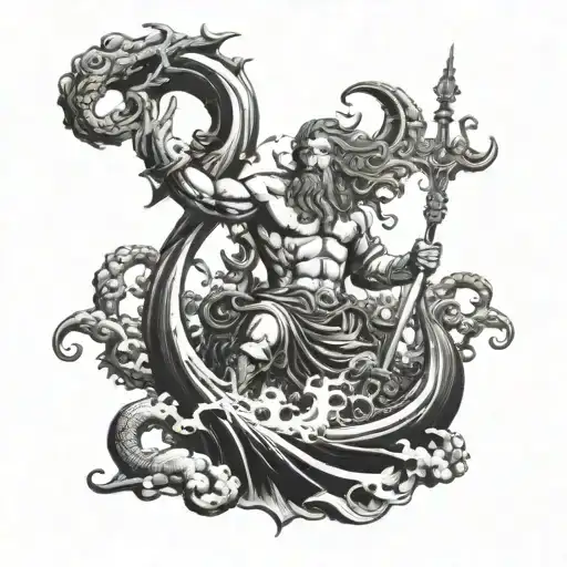 Poseidon With Kraken Destroying Ships