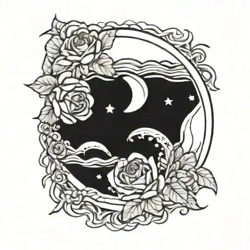 Moon And Ocean And Rose