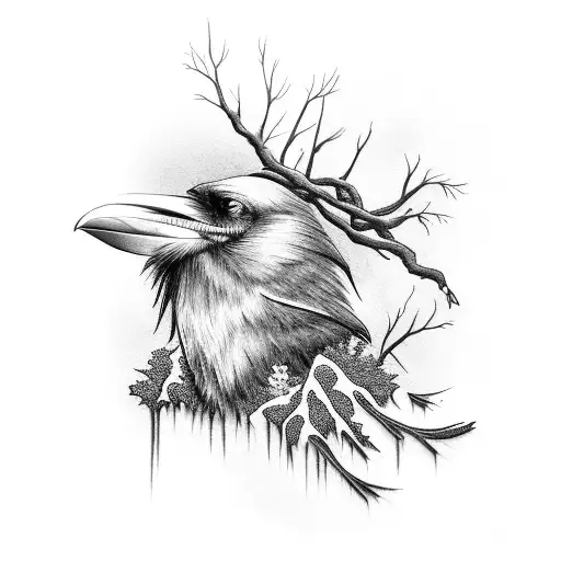 Raven With Trees And Red Eyes