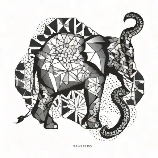 A Geometric Elephant Design Incorporating Elements Of Dotwork And Blackwork