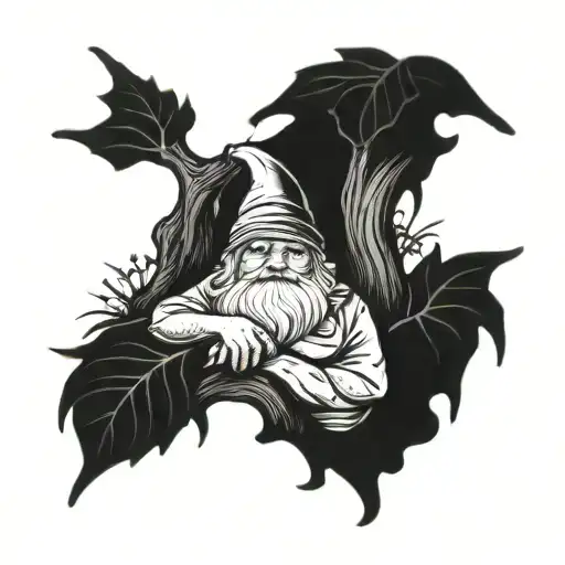 Garden Gnome Sleeping Under A Tree