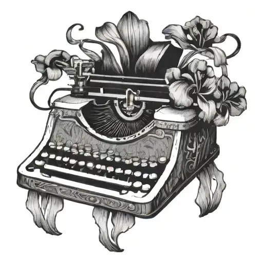 An Elegant Black Iris Flower Vine Wrapping Around A Vintage Typewriter