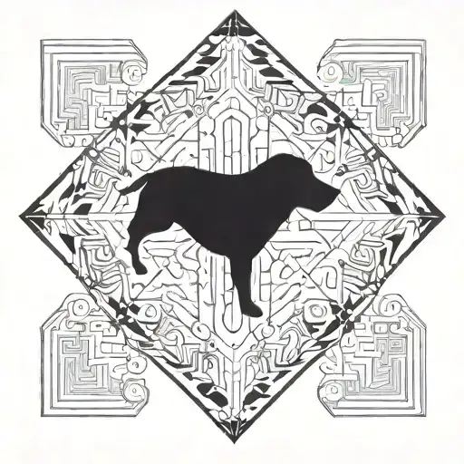 A Geometric Design Incorporating Musical Notes And A Silhouette Of A Dog