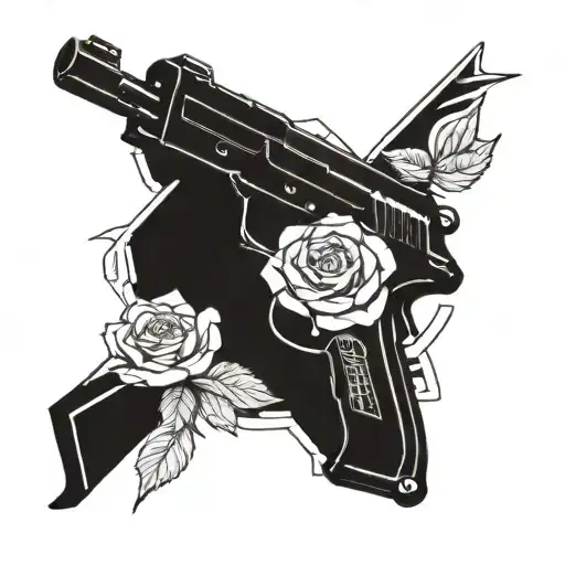 Kalashnikov Machine Gun Pecheneg With A Rose Twining Around It