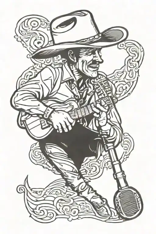 Cowboy Silhuette Singing In Microphone Wrapped
