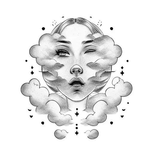 A Girl's Face With Vr Glasses And Cloud Around