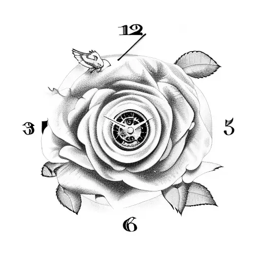 Full Sleeve Tattoo Clock With Rose And Birds And Gears And Compas