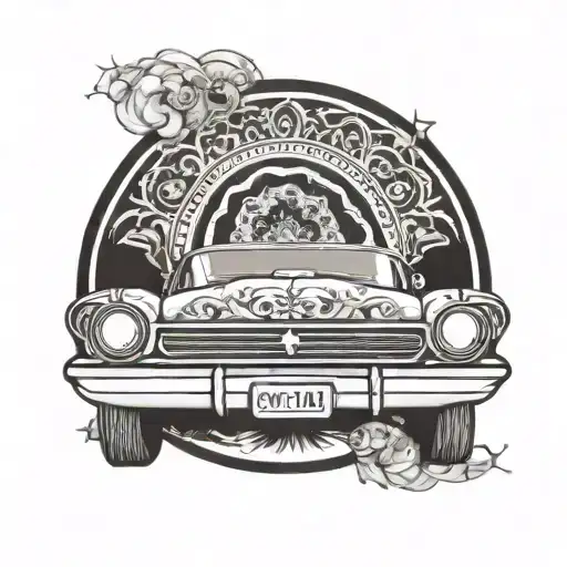 Design A Tattoo Featuring A Classic Car Driving Through A Mandala Tunnel