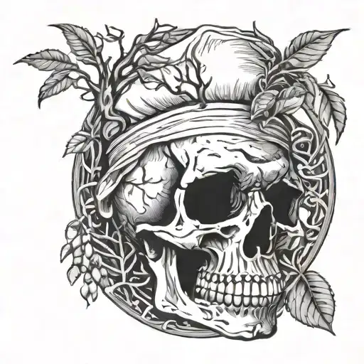 A Skull Wearing A Chef's Hat Surrounded By Branches Of The Tree Of Life