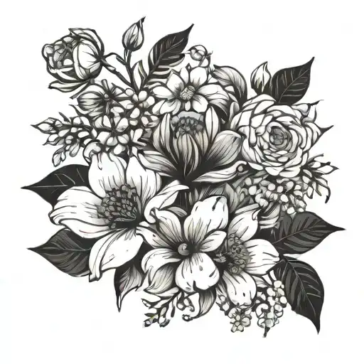 A Bouquet Of Birth Flowers Arranged In A Unique And Abstract Way