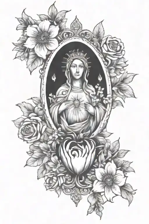 Immaculate Heart Of Mary Surrounded By Wildflowers