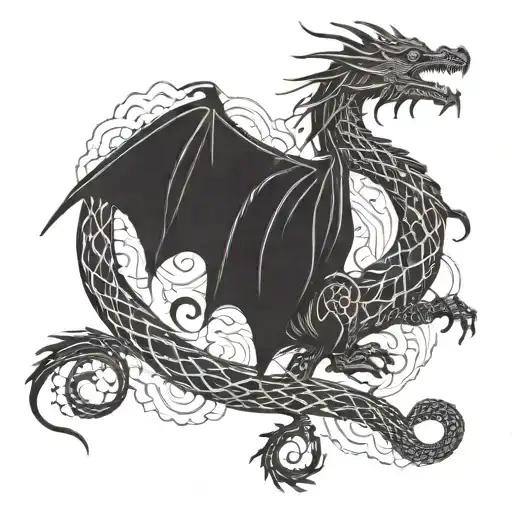 A Majestic Dragon Intertwined With Bold Lines And Intricate Patterns
