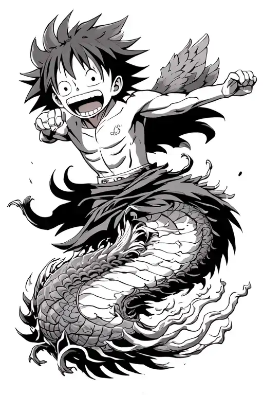 I Would Like Luffy De One Piece Flying On Top Of Dragon Ball's Shen Long