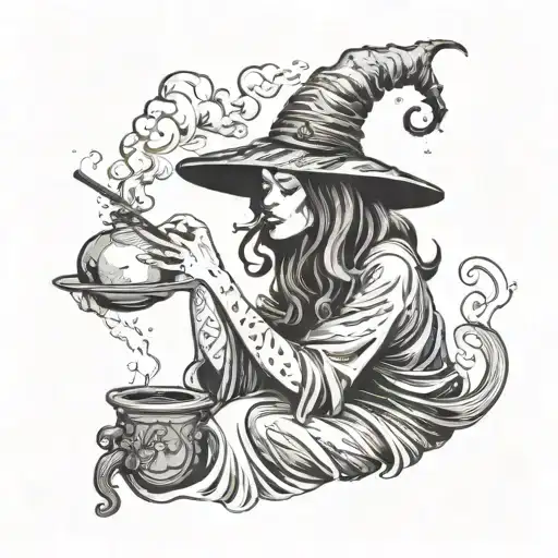 A Witch Casting A Spell While Smoking A Cigarette